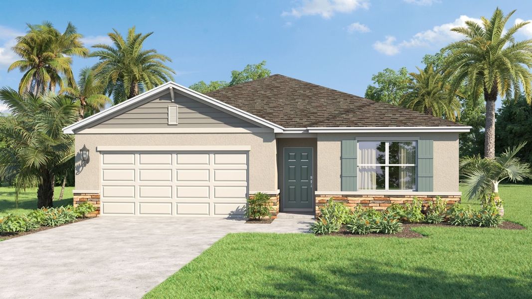 Representative exterior photo of a completed home built from the Cali by D.R. Horton in Kindred, Kissimmee, FL (Image 17).