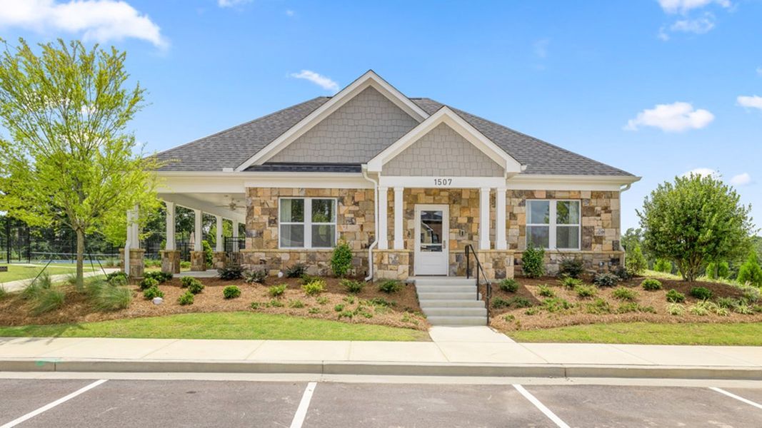 Front exterior of a new home in Water Oak Estates, Lawrenceville, GA, highlighting curb appeal (Image 2).