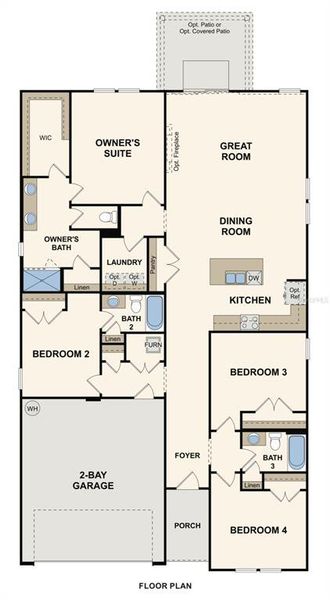 2D floor plan layout of this home in Magnolia Series at Seminole Palms, Palm Coast, FL (Image 3).