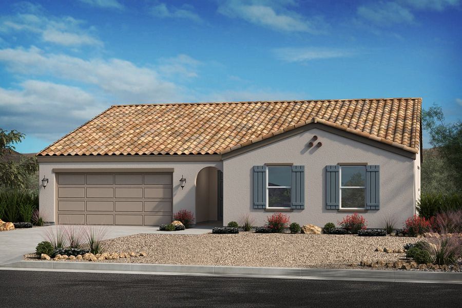 Front exterior of a new home in Arroyo Vista II, Casa Grande, AZ, highlighting curb appeal (Image 1). Front exterior of a new home in Arroyo Vista II, Casa Grande, AZ, highlighting curb appeal (Image 1).