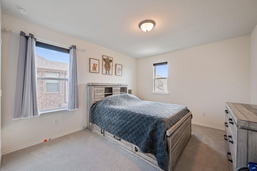 Bedroom with baseboards and carpet flooring