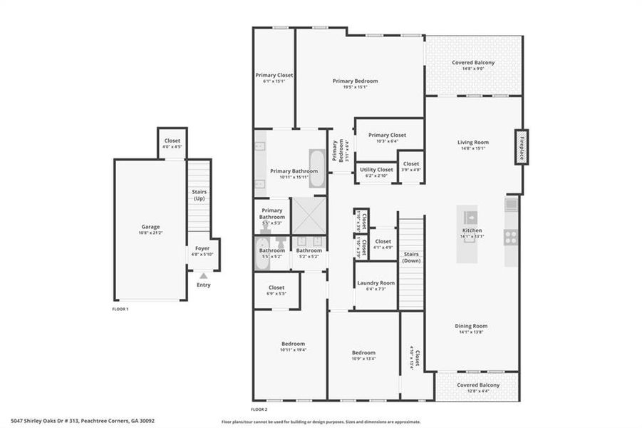 2D floor plan layout of this home in Waterside Condos, Peachtree Corners, GA (Image 5).