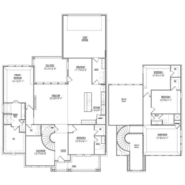 2D floor plan layout for the The Magnolia by Lillian Custom Homes in Ten Mile Creek, DeSoto, TX (Image 5).
