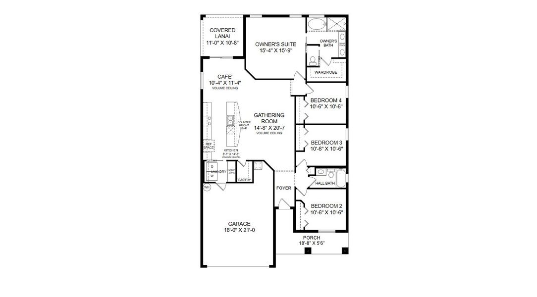 2D floor plan layout for the Parker by Highland Homes of Florida in Myrtlebrook Preserve, Lakeland, FL (Image 4).