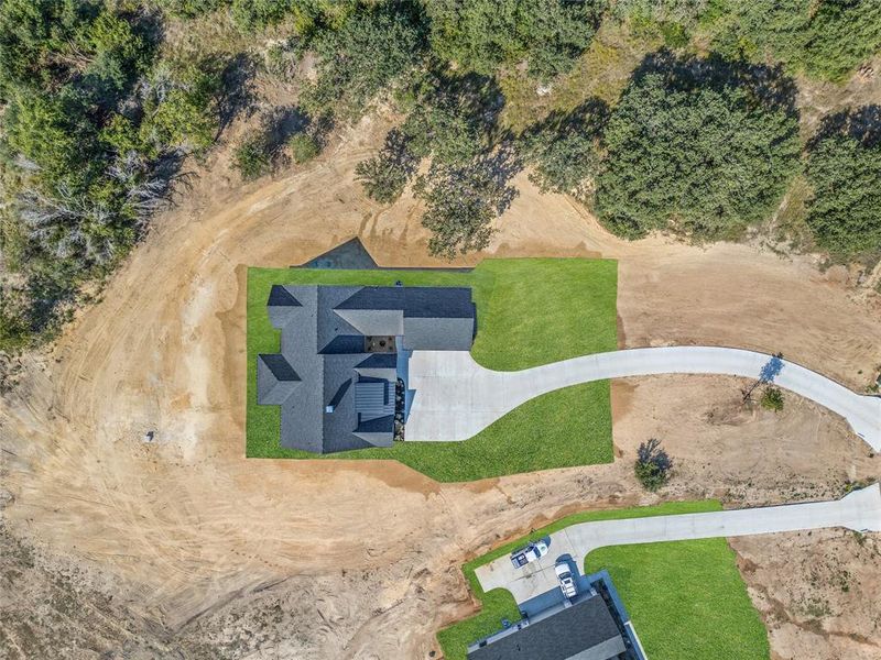 Birds eye view of property. Backyard faces south.