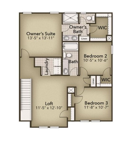 2D floor plan layout for the The Sycamore by Chesapeake Homes in Neill's Pointe, Angier, NC (Image 4).