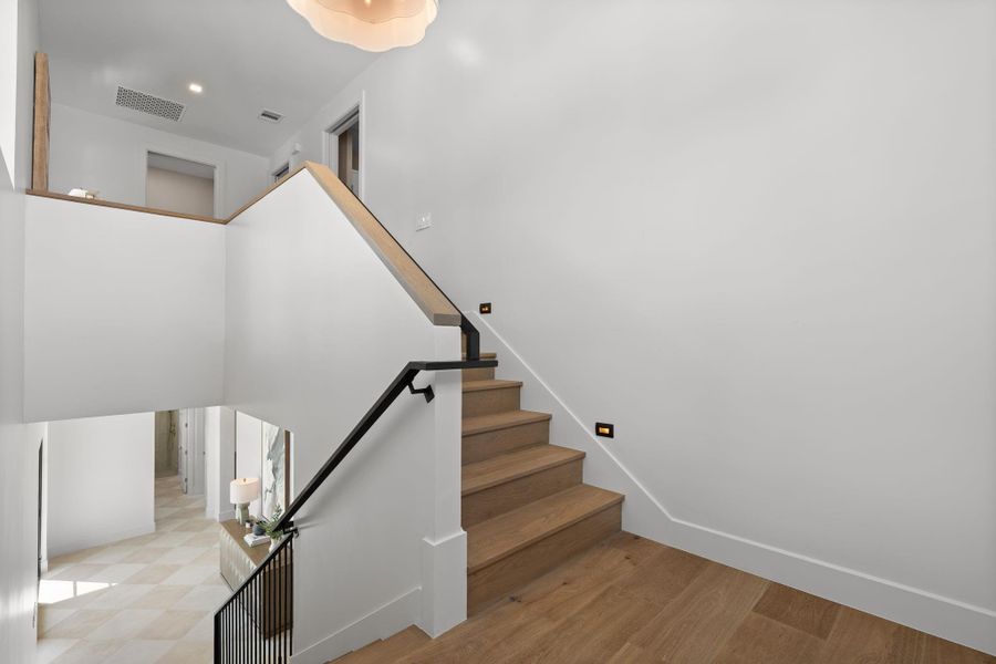 custom stair rails, wide stair case