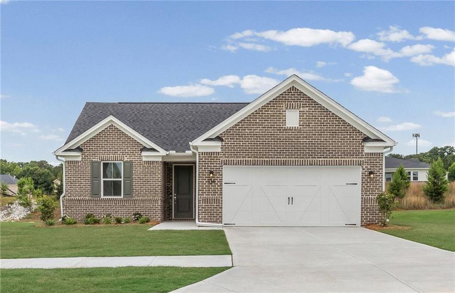 Front exterior of a new home in Overland, Locust Grove, GA, highlighting curb appeal (Image 1). Front exterior of a new home in Overland, Locust Grove, GA, highlighting curb appeal (Image 1).