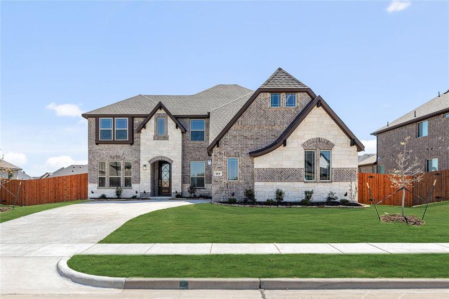 Front exterior of a new home in Sunrise at Garden Valley, Waxahachie, TX, highlighting curb appeal (Image 2).