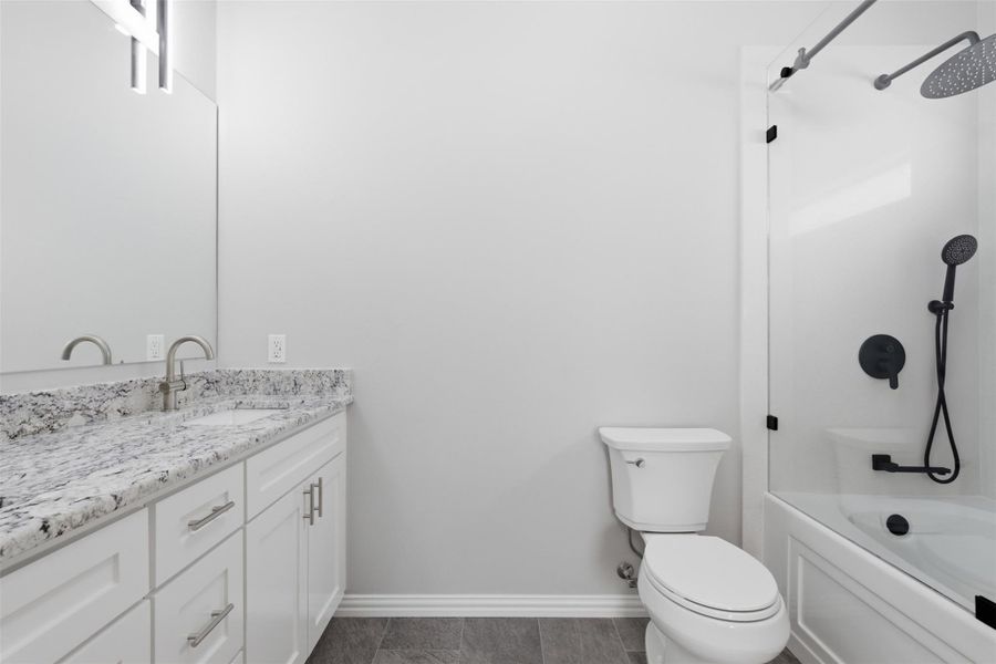 Bathroom featuring vanity and shower / tub combination