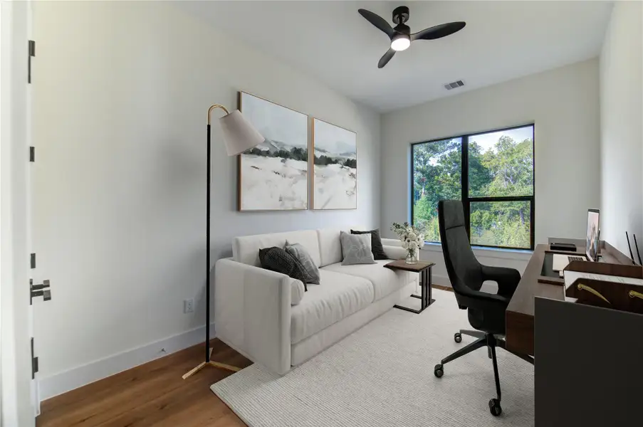 Virtually staged secondary bedroom/office space. Virtually staged secondary bedroom/office space.