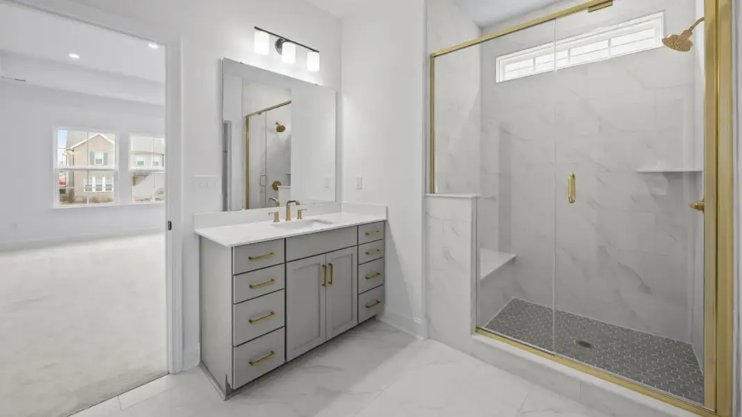 The Brentwood Plan by DRB Homes in River District, Charlotte NC.- Primary Bathroom