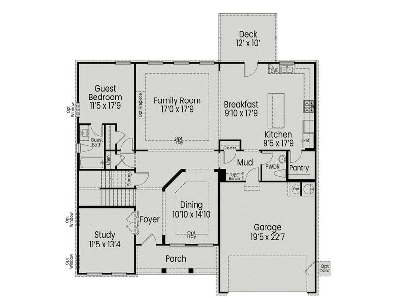 2D floor plan layout for the The Crawford B by Davidson Homes LLC in Tobacco Road, Angier, NC (Image 2). 2D floor plan layout for the The Crawford B by Davidson Homes LLC in Tobacco Road, Angier, NC (Image 2).
