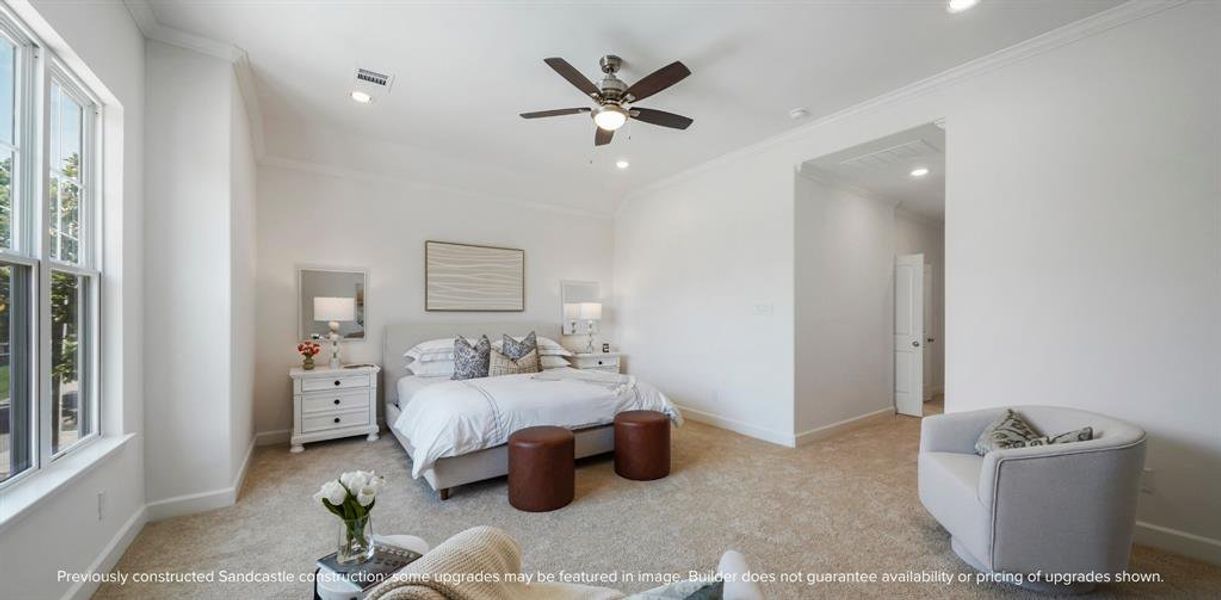 Master Class Storage: Relish the grandeur of a spacious primary suite, where comfort meets sophistication with a breezy ceiling fan and dual walk-in closets to indulge your wardrobe.