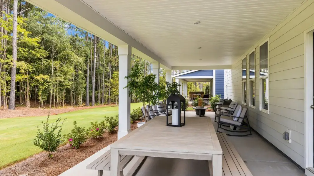 The Townsend Design rear covered porch at Lakeside Glen by premier builder DRB Homes in York, SC. The Townsend Design rear covered porch at Lakeside Glen by premier builder DRB Homes in York, SC.