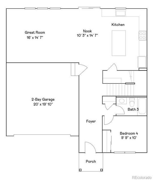 2D floor plan layout of this home in Eastcreek Farm: The Camden Collection, Thornton, CO (Image 2). 2D floor plan layout of this home in Eastcreek Farm: The Camden Collection, Thornton, CO (Image 2).