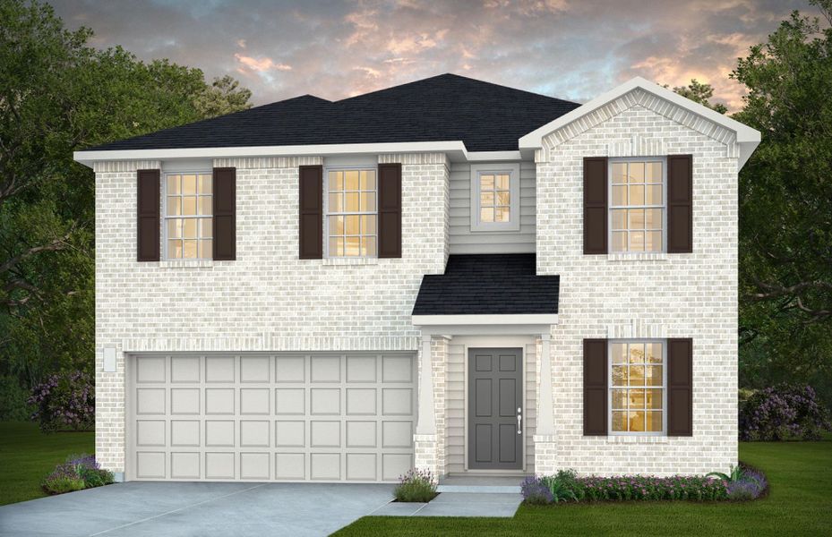 Representative exterior photo of a completed home built from the Kisko by Centex in Pinara Pines, Conroe, TX (Image 2). Representative exterior photo of a completed home built from the Kisko by Centex in Pinara Pines, Conroe, TX (Image 2).