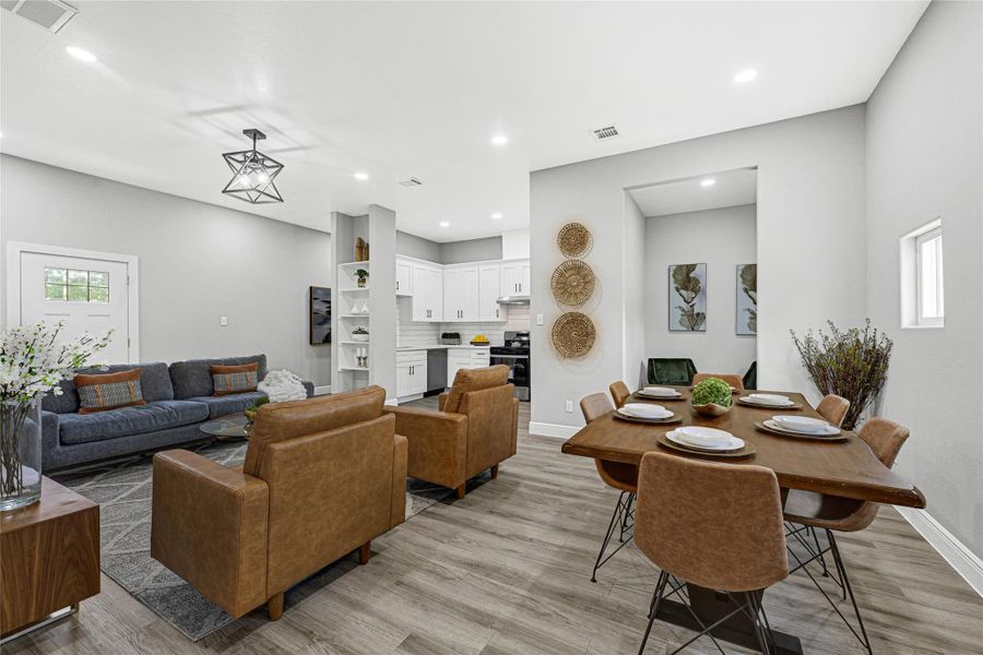 Upon entry as you turn in you are greated with high ceilings lush floors and bright colors