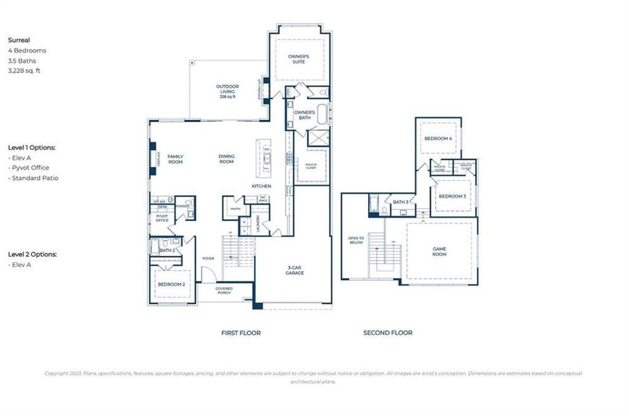 2D floor plan layout of this home in Rio Vista at Kelly Ranch, Aledo, TX (Image 4).
