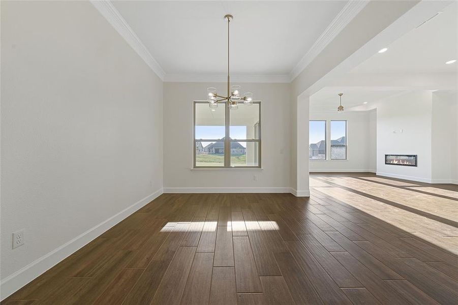 Looking straight down the dining room.