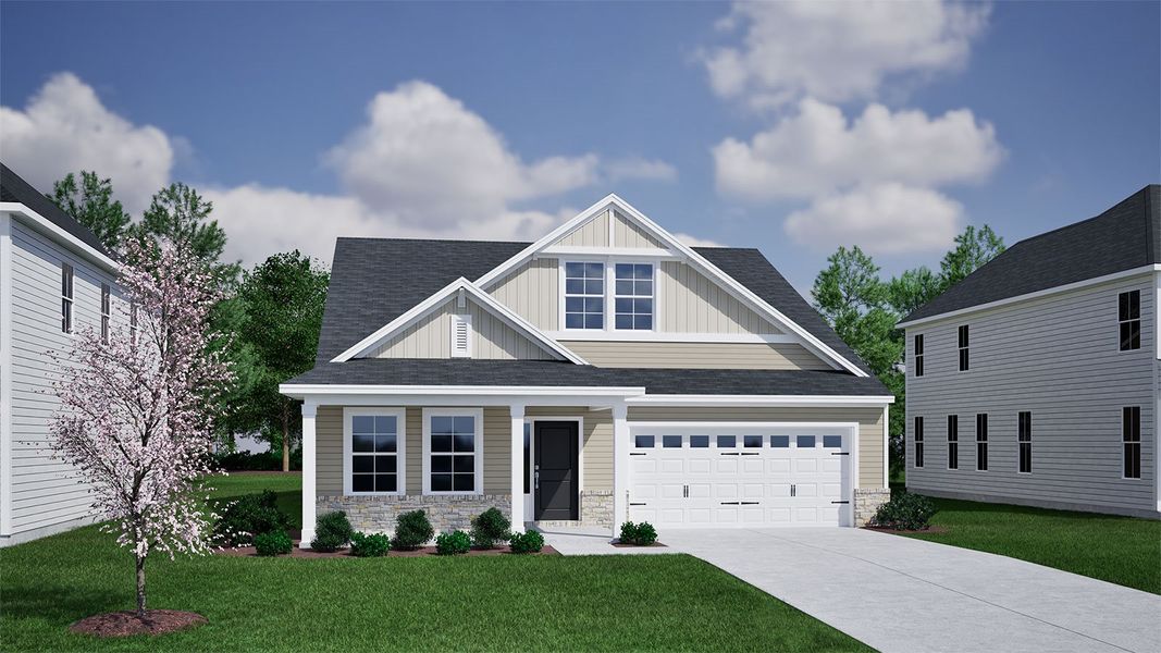 Front exterior of a new home in Garden Grove, Conway, SC, highlighting curb appeal (Image 1). Front exterior of a new home in Garden Grove, Conway, SC, highlighting curb appeal (Image 1).