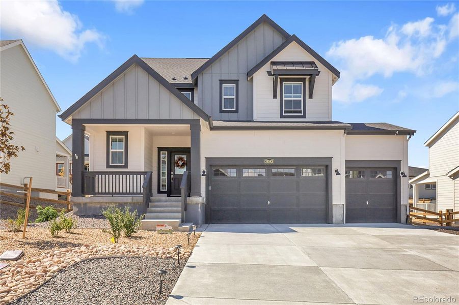 Front exterior of a new home in Independence: The Pioneer Collection, Elizabeth, CO, highlighting curb appeal (Image 1).