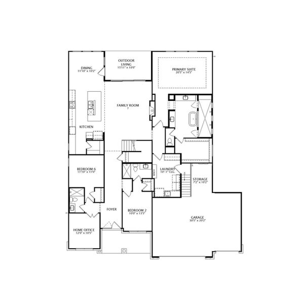 2D floor plan layout of this home in Wolf Ranch West Bend - 60', Georgetown, TX (Image 3).