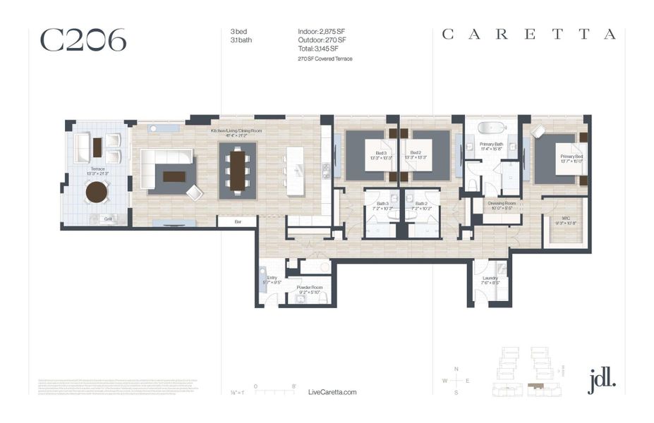 2D floor plan layout of this home in Caretta, Juno Beach, FL (Image 3). 2D floor plan layout of this home in Caretta, Juno Beach, FL (Image 3).