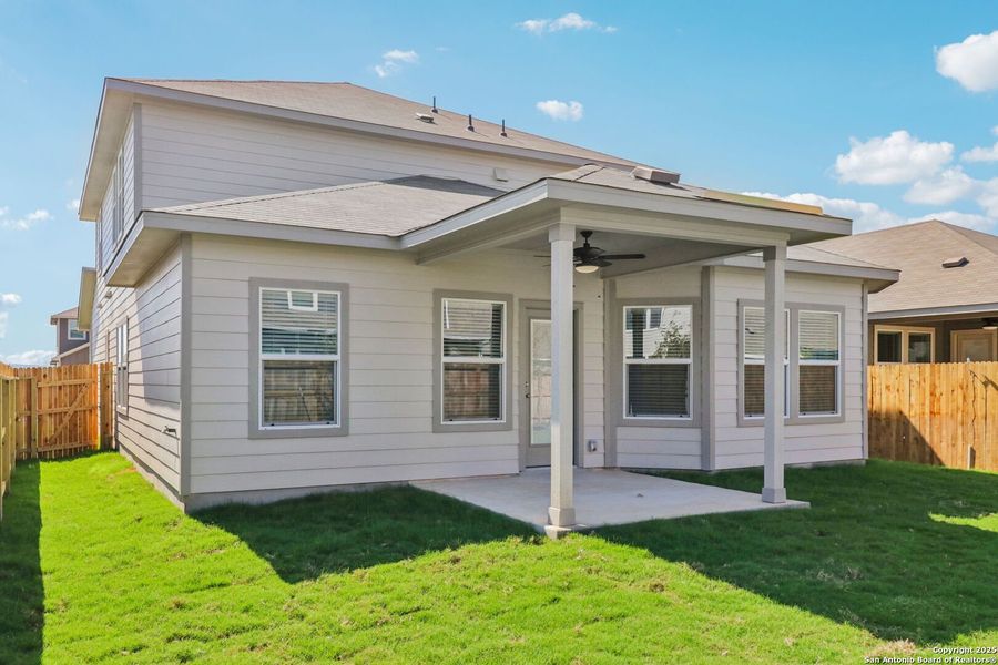 Exterior details and patio area of a home in Estancia Ranch - Premier Series, San Antonio (Image 4). Exterior details and patio area of a home in Estancia Ranch - Premier Series, San Antonio (Image 4).