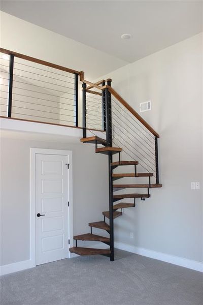 Stairs featuring carpet flooring