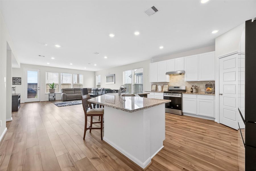Open concept kitchen with oversized island