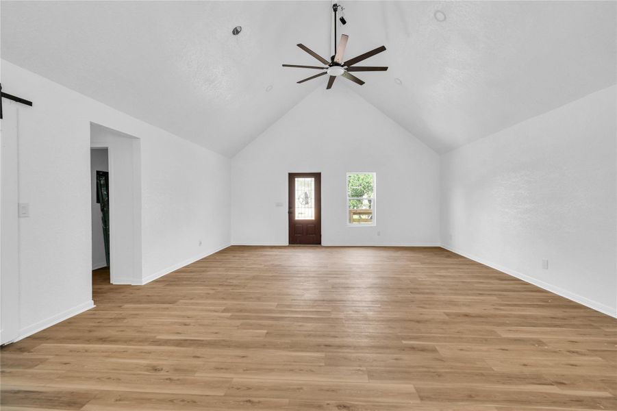 View of front door from the kitchen