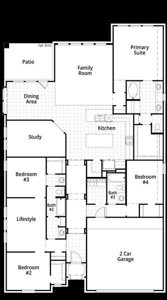 2D floor plan layout for the Brentwood by Highland Homes in Mont Blanc, Schertz, TX (Image 6).