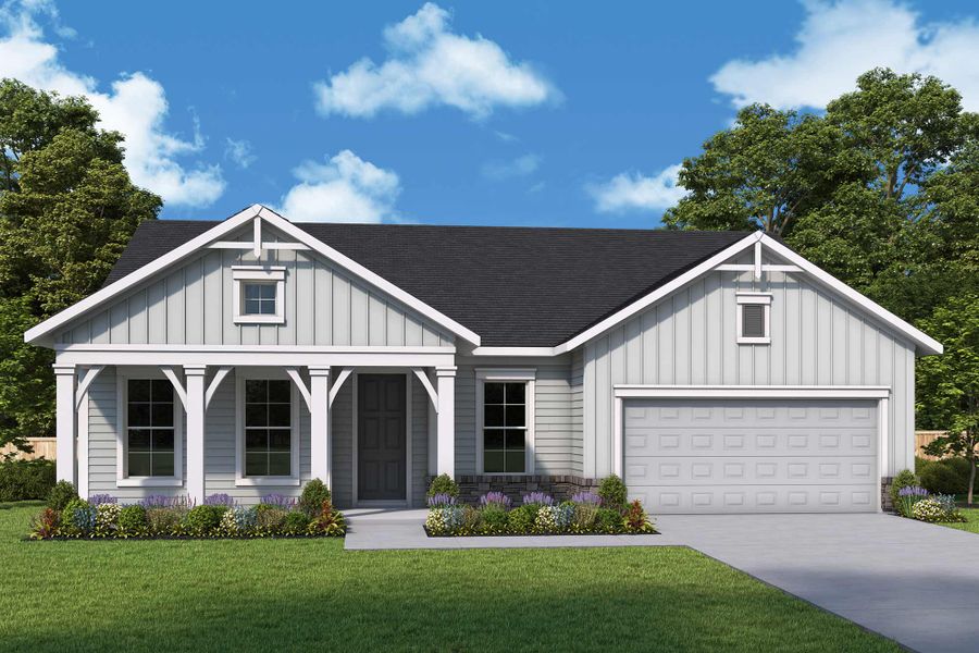 Representative exterior photo of a completed home built from the The Kittridge by David Weekley Homes in Old Mill Preserve, Dallas, GA (Image 2).