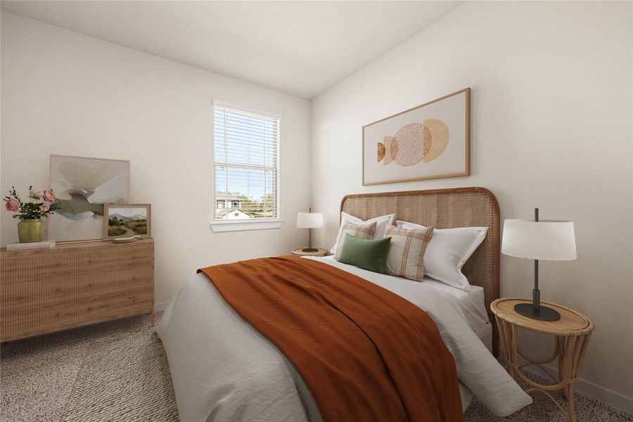 This secondary bedroom offers a bright and inviting space with neutral tones and a large window that fills the room with natural light, an ideal retreat for guests or family This secondary bedroom offers a bright and inviting space with neutral tones and a large window that fills the room with natural light, an ideal retreat for guests or family