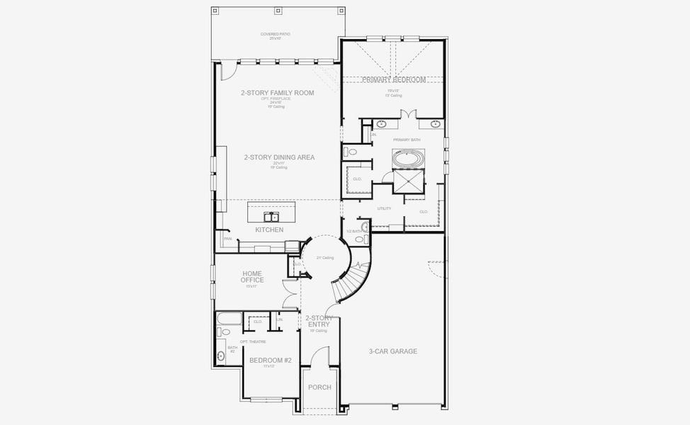 2D floor plan layout for the 3396W by Perry Homes in Juniper Springs 60', Lockhart, TX (Image 3).