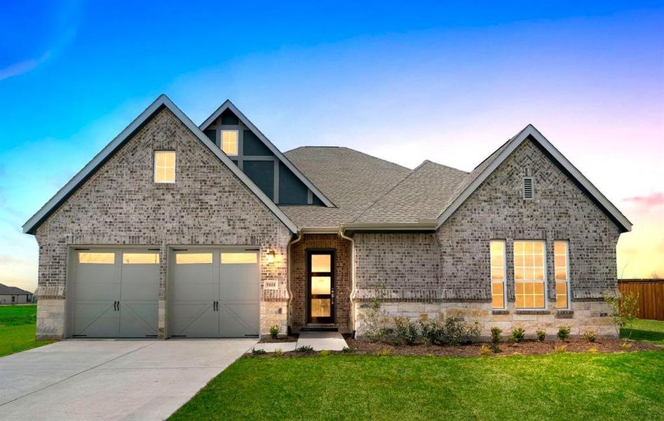 Front exterior of a new home in Polo Ridge, Mesquite, TX, highlighting curb appeal (Image 1). Front exterior of a new home in Polo Ridge, Mesquite, TX, highlighting curb appeal (Image 1).