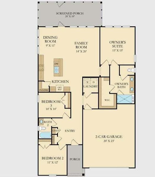 2D floor plan layout of this home in Horizons at Summers Corner | 55+, Summerville, SC (Image 4).