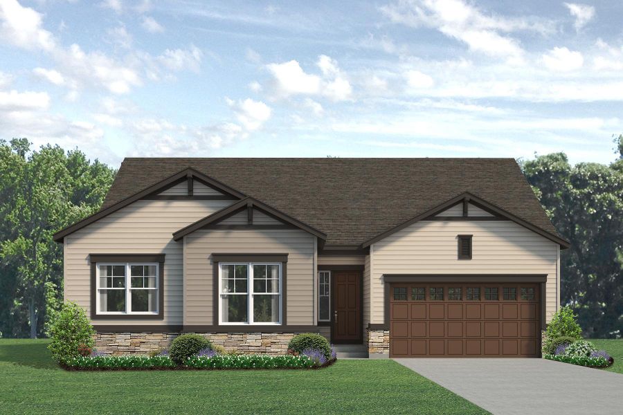 Representative exterior photo of a completed home built from the Jefferson by Risewell Homes in Highlands Preserve, Mead, CO (Image 13).