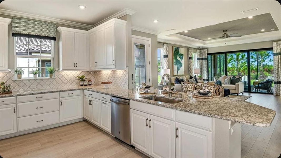 Furnished interior view inside a new home in Esplanade at Azario Lakewood Ranch, Bradenton (Image 6). Furnished interior view inside a new home in Esplanade at Azario Lakewood Ranch, Bradenton (Image 6).