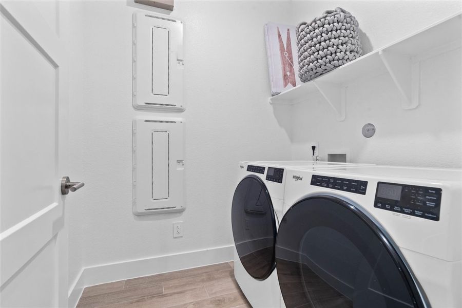 Gorgeous wood-look tile flooring in Natural occupies the main living areas of this gorgeous home. Gorgeous wood-look tile flooring in Natural occupies the main living areas of this gorgeous home.