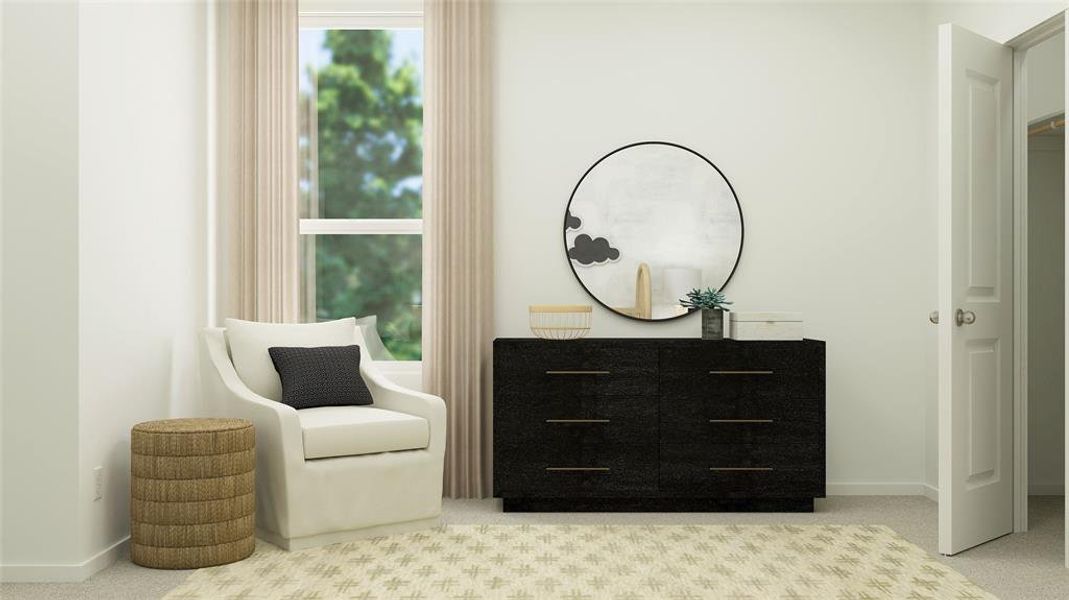 Sitting room with light colored carpet