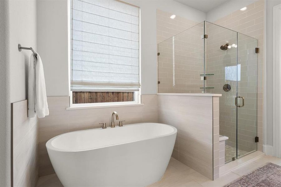 Soak your cares away in the freestanding tub!