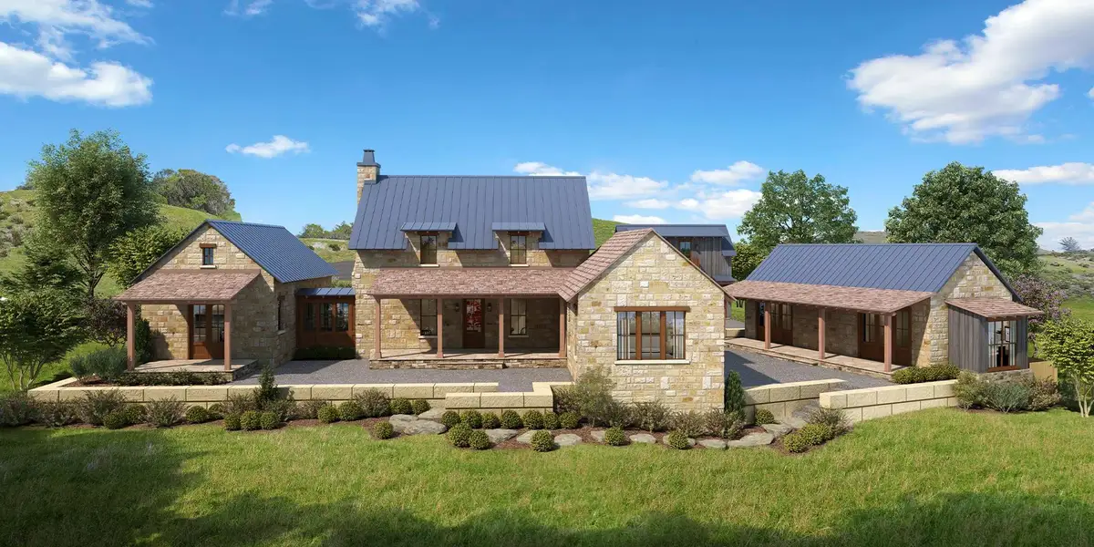 Front exterior of a new home in , Fredericksburg, TX, highlighting curb appeal (Image 4). Front exterior of a new home in , Fredericksburg, TX, highlighting curb appeal (Image 4).