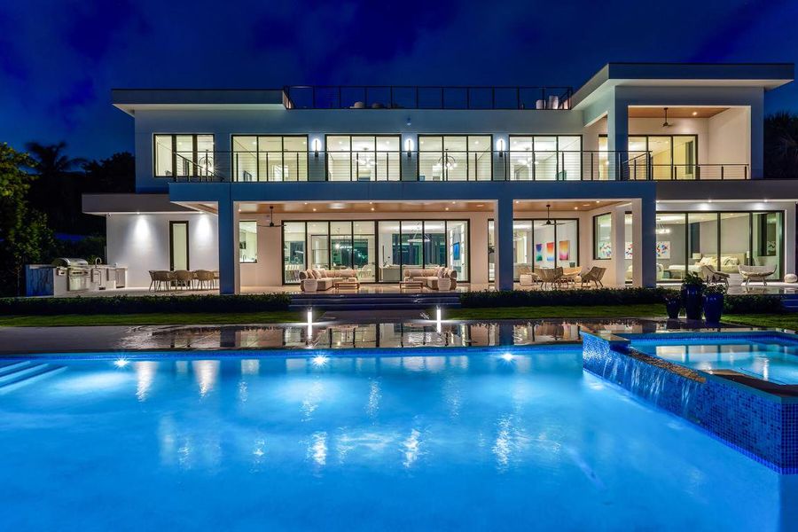 Nighttime Pool To Rear