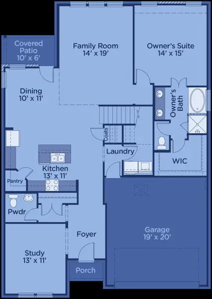2D floor plan layout for the Salado by UnionMain Homes in Legacy Hills, Celina, TX (Image 5).
