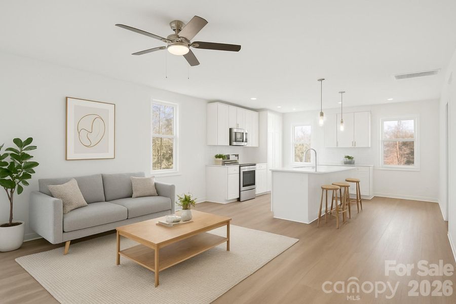 virtually staged to illustrate potential furniture placement and room scale.