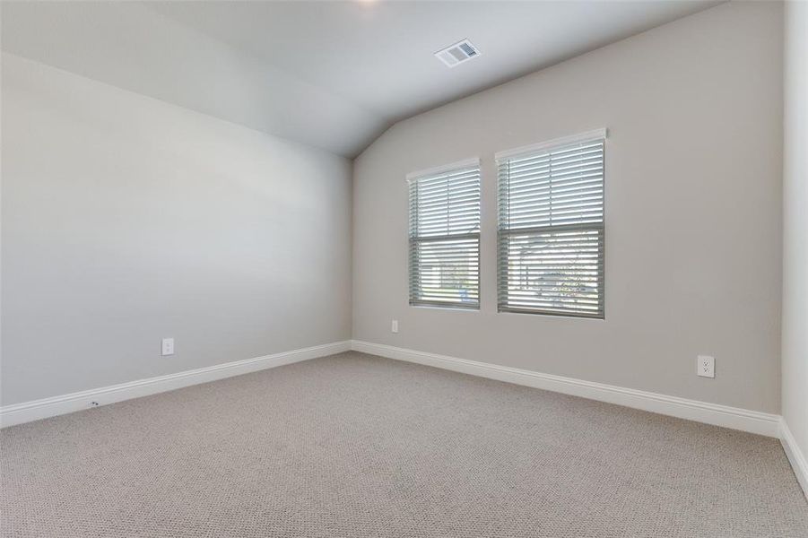 Spare room with light carpet and vaulted ceiling