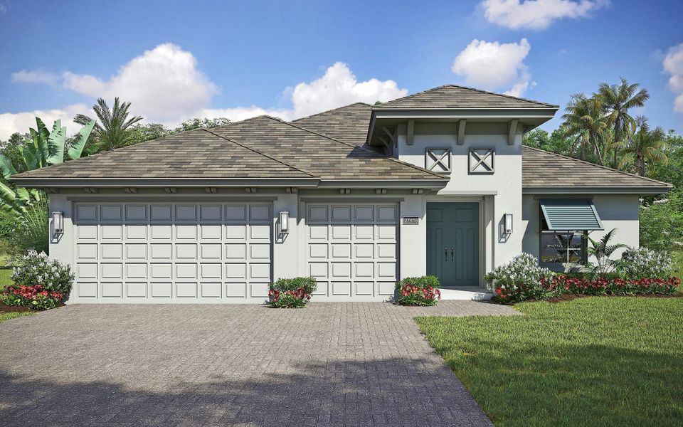 Representative exterior photo of a completed home built from the Venetian by GHO Homes in High Pointe, Vero Beach, FL (Image 1).