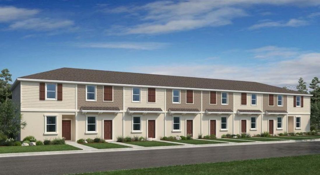 Front exterior of a new home in The Townhomes at Westview, Kissimmee, FL, highlighting curb appeal (Image 1). Front exterior of a new home in The Townhomes at Westview, Kissimmee, FL, highlighting curb appeal (Image 1).